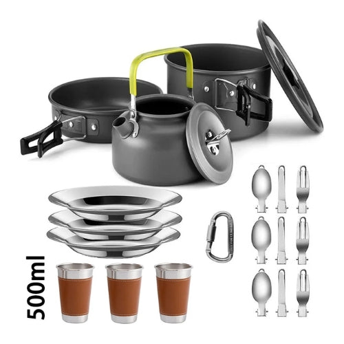 Ensemble de cuisine de camping - Kit de casserole et théière | Aluminium haute qualité