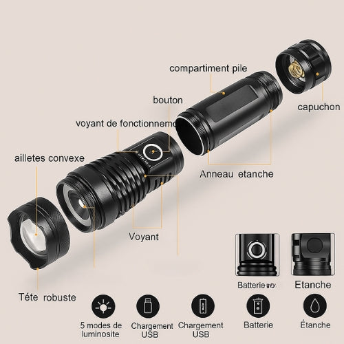 Lampe Tactique Rechargeable | Puissante