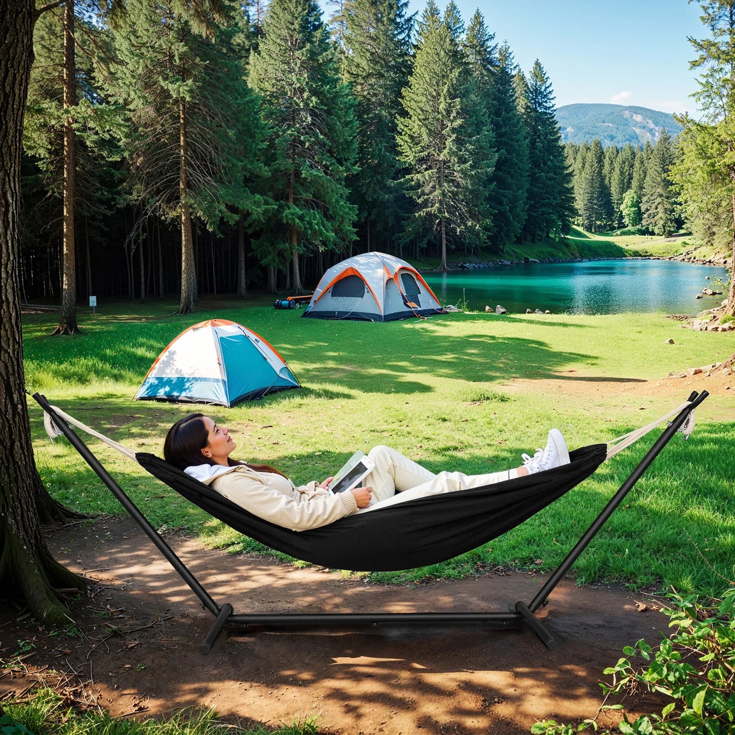 Hamac double sur pied - Hamac 2 personnes avec support |Camping & Nature