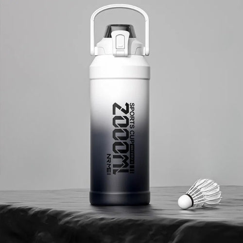 Gourde isotherme 2L en acier | Poignée et paille amovible