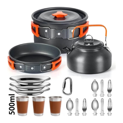 Ensemble de cuisine de camping - Kit de casserole et théière | Aluminium haute qualité