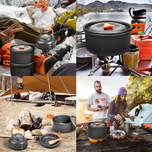 Ensemble de cuisine de camping - Kit de casserole et théière | Aluminium haute qualité
